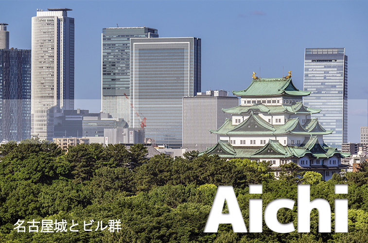名古屋城とビル群